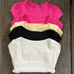 Ribbed Square Neck Tops - Pink, Cream, Black, White
